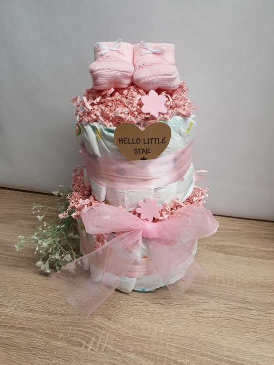 Luiertaart roze | Geboortecadeau | Luiertaart meisje | kraamcadeau meisje | Pampers |