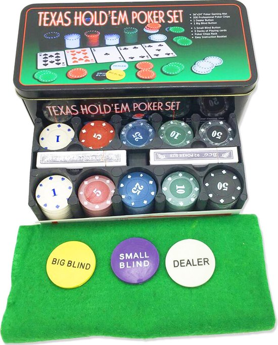 Texas Hold Em Poker / Blackjack Set - 200 Chips, Speelkleed, Kaarten