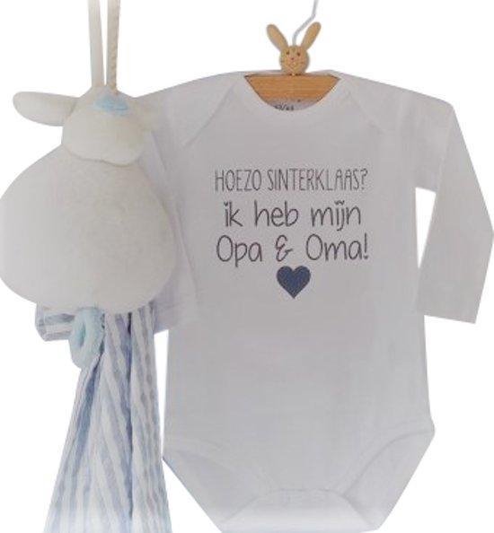 Baby tekst Rompertje cadeautje bekendmaking zwangerschap Hoezo Sinterklaas? Ik heb mijn Opa en Oma | Lange mouw | wit zwart | maat 62/68 zwangerschaps aankondiging cadeau hoera jullie worden grootouders Zwangerschapsaankondiging