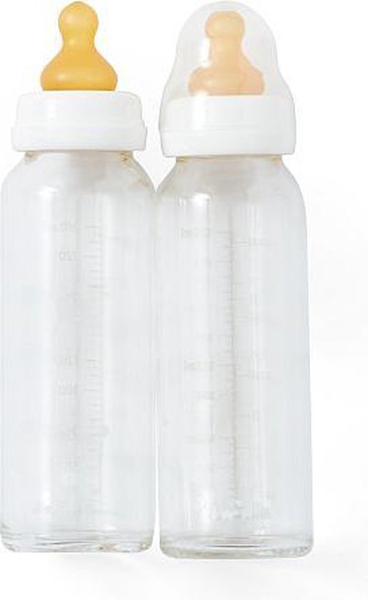 Hevea drinkfles - glas - 2 Stuks - 240 ml - Met Speen - 3-24 Maanden