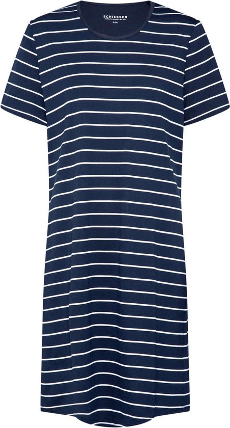 Schiesser Dames Sleepshirt - Donkerblauw - R Hals - Maat L