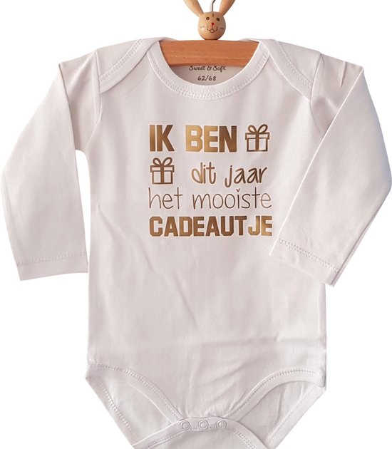 Baby Rompertje met tekst jongen meisje Ik ben dit jaar het mooiste cadeautje | Lange mouw | wit | maat 62/68 Geboorte Cadeau / Kraamcadeau Baby