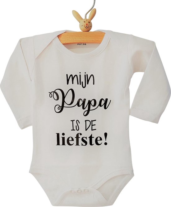 Baby Rompertje tekst papa eerste Vaderdag cadeau |  Mijn papa is de liefste | lange mouw | wit zwart | maat 50-56  bekendmaking zwangerschap aanstaande baby jongen meisje unisex Valentijn