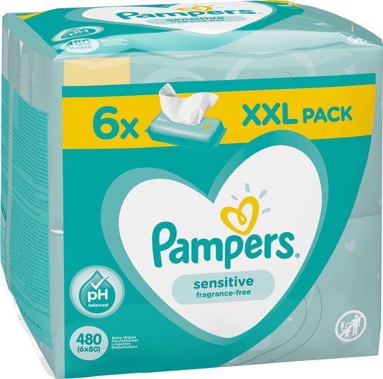 Pampers Sensitive Voordeelpack Babydoekjes - Baby Wipes 6x80 stuks