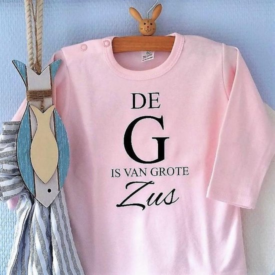 Shirt meisje baby zwangerschap aankondiging De G van grote Zus| lange mouw T-Shirt | roze| maat 86