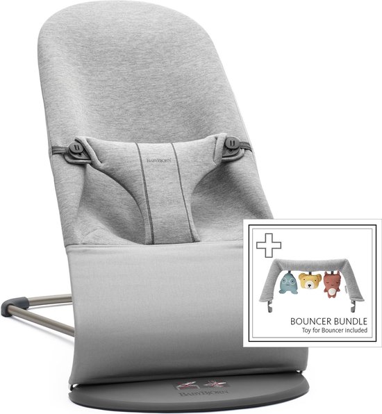 BABYBJÖRN Wipstoel Bliss - Donkergrijs frame - 3D Jersey - Lichtgrijs - incl Speelboog Knuffelvriendjes