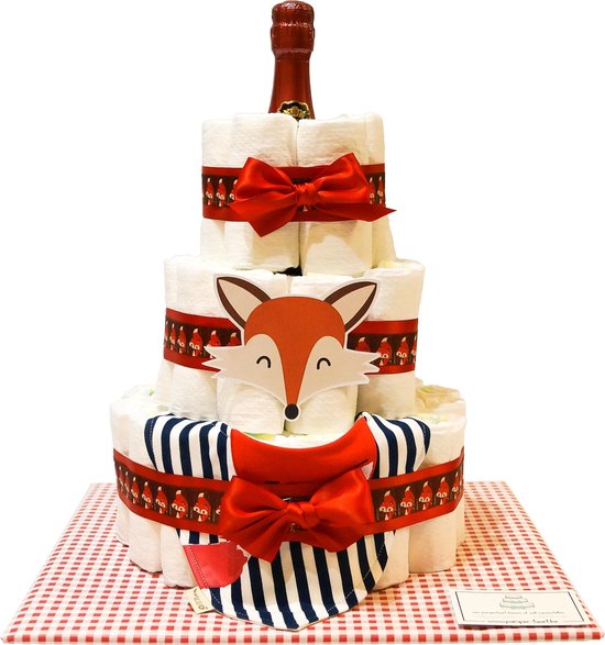 Luiertaart - Pampertaart Neutraal Vosje - 54 Pampers - Rood