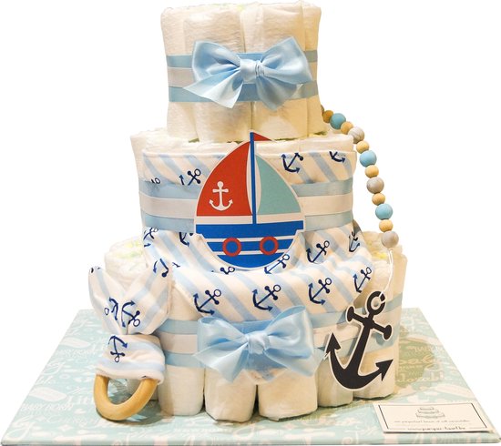 Luiertaart - Pampertaart Jongen Navy - 54 Pampers - Licht Blauw