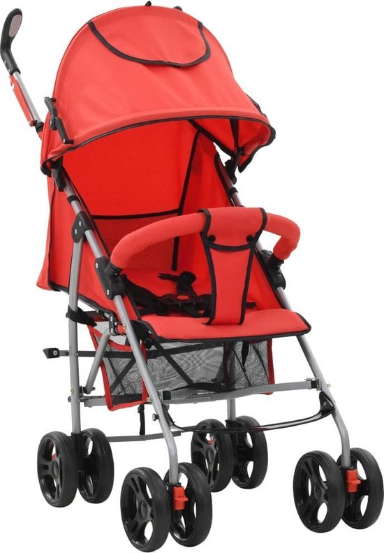 vidaXL Kinderwagen/buggy 2-in-1 inklapbaar staal rood