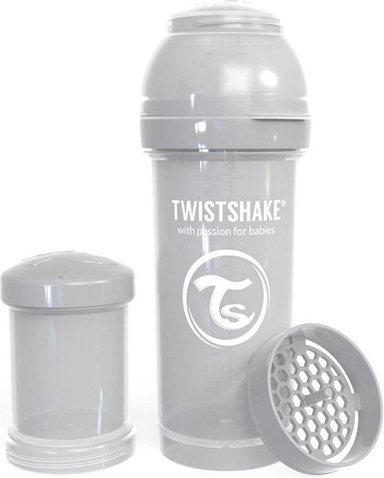 Twistshake Babyfles Antikoliek 260Ml - Pastel Grijs