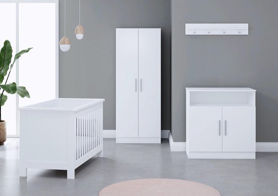 Cabino Babykamer Texas - Babybed & Commode & Kledingkast - Verstelbare bodem - Wit