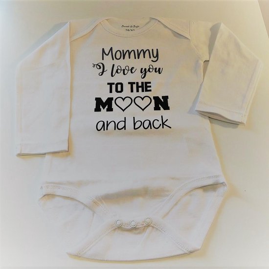 Rompertje baby tekst cadeau eerste moederdag tekst mama Mommy I love you to the moon and back | Lange mouw | wit zwart | maat 74/80 |  cadeau zwangerschap aankondiging mama's liefste worden voor verjaardag I love allerliefste cadeautje kind Valentijn