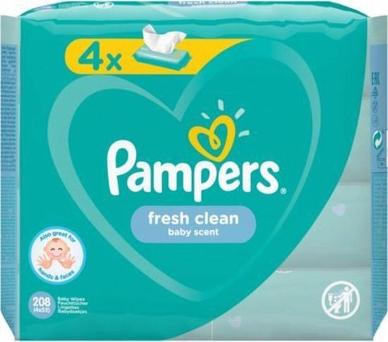 3x Pampers Billendoekjes Fresh Clean Navulpak 4x52=208 doekjes