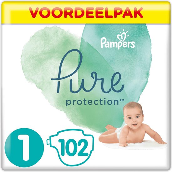 Pampers Pure Protection Luiers - Maat 1 (2-5 kg) - 102 Stuks - Maandbox
