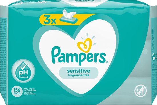 Pampers Billendoekjes Sensitive - zonder parfum - 156 doekjes (3x52)
