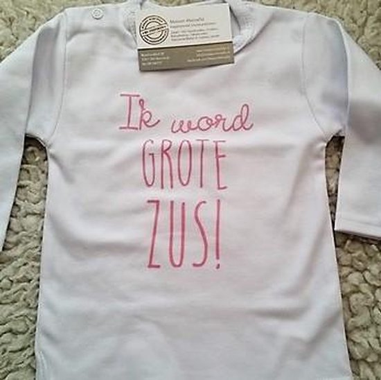 Baby rompertje tekst Hoera ik word grote zus meisje - Zwangerschapsaankondiging | Lange mouw | wit met roze | maat 86-92 zwangerschap aankondiging in wording