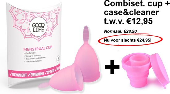 GOODLIFE Menstruatiecup - Herbruikbaar – Maat S - Case & Cleaner combiset