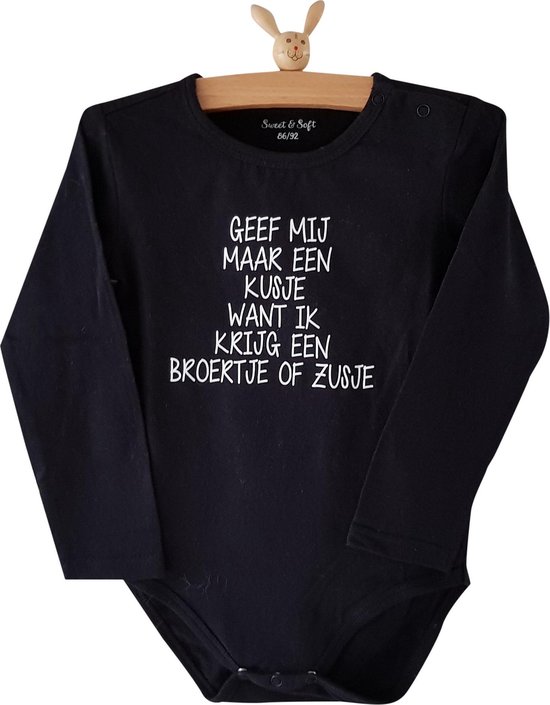 Baby rompertje unisex met tekst voor grote broer big bro brother zus big sis sister |  Geef mij maar een kusje want ik krijg een broertje of zusje  | Lange mouw | zwart| maat 74-80 | Zwangerschapsaankondiging zwangerschap aankondiging geboorte