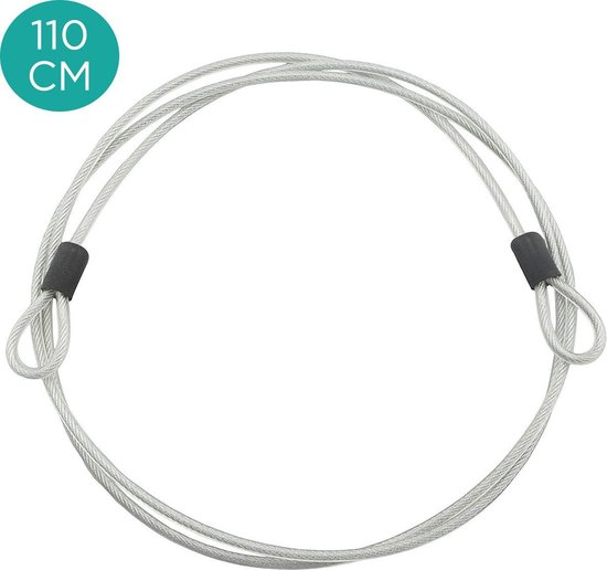 TravelMore Stalen Kabel met Dubbele Lussen - 110 cm x 3 mm - Universeel - Voor Reis/Bagage/Koffer/Rugzak/Backpack/Kinderwagen/Kinderfiets/Tuinmeubels - Zonder Cijfer Slot - 1 stuk - RVS