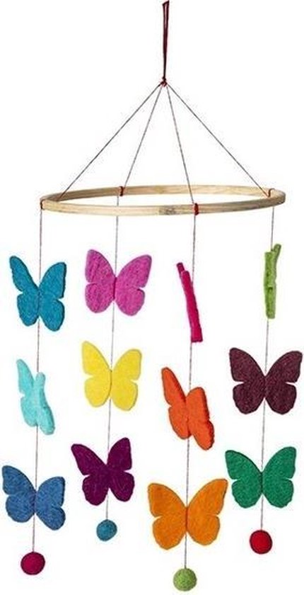 Vlinder thema baby mobiel/boxmobiel 45 cm -  Hout/vilt - Babykamer/kinderkamer decoratie accessoires