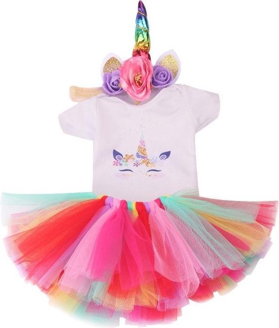 Poppenkleding - Eenhoorn kleertjes voor pop tot 43 CM - Rompertje, Tutu & Diadeem