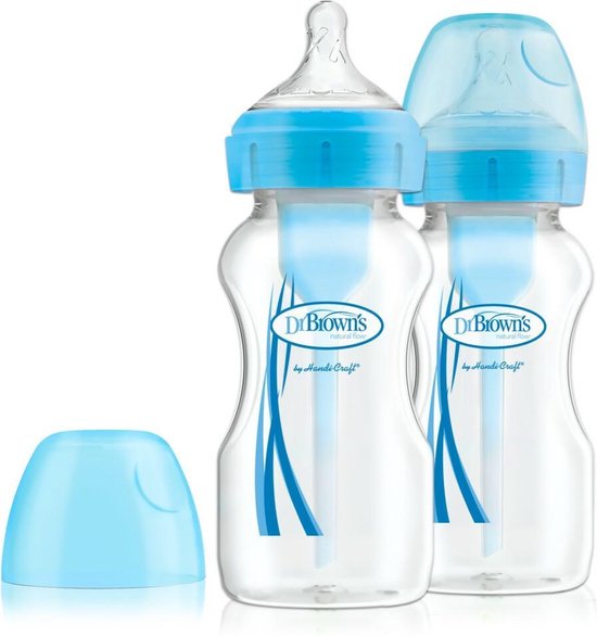 Dr. Brown's Options+ Anti-colic Bottle - Brede Halsfles - 270 ml - Duopack Blauw
