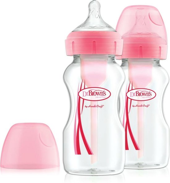 Dr. Brown's Options+ Anti-colic Bottle Brede Hals Fles - 270 ml - Duopack Roze