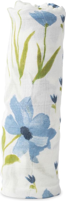 Little Unicorn | Premium Kwaliteit, Multifunctioneel, 100% Rayon gemaakt van Bamboo, Deluxe Mousseline Baby Swaddle Inbakerdoek | Single 120 x 120 cm ( Blue Windflower )