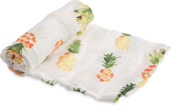 Little Unicorn | Premium Kwaliteit, Multifunctioneel, 100% Rayon gemaakt van Bamboo, Deluxe Mousseline Baby Swaddle Inbakerdoek | Single 120 x 120 cm  ( Pineapple )