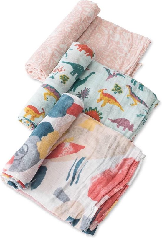 Katoenen Mousseline Inbakerdoek 3 pack - Embroidosaurus Set