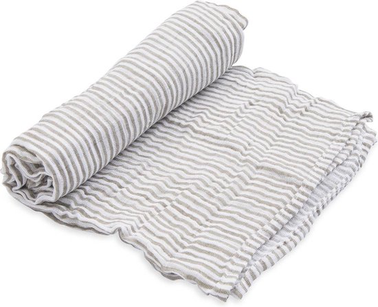 Katoenen Mousseline Inbakerdoek Single - Grey Stripe