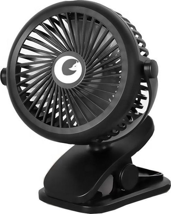 Evolize Portable Power™ Stille Draadloze Mini Ventilator met Clip - 3 Snelheden - Tafelventilator - Kinderwagen Fan - 360º Kantelbaar - Zwart