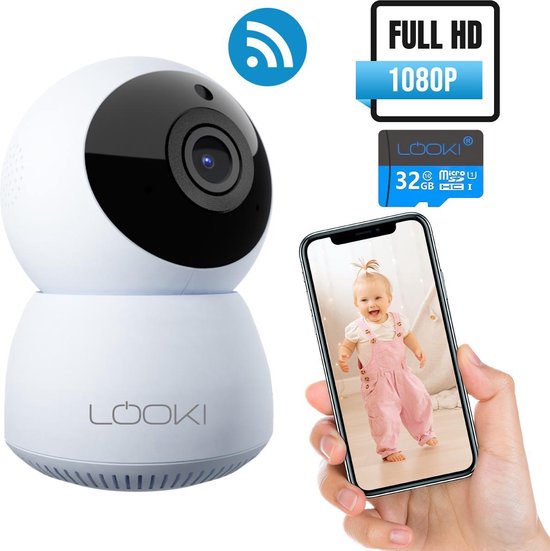 Looki® 1080P HD PTZ Wi-Fi Beveiligingscamera met 32GB SD kaart & Cloud Opslag - I3 Wit – Video Indoor Bewakingscamera met App - IR Nachtzicht en Bewegingssensor – Two-Way Audio – Babyfoon met app voor iOS & Android - IP Camera