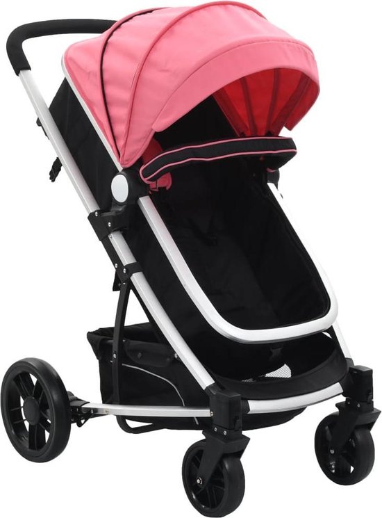 vidaXL Kinderwagen/buggy 2-in-1 aluminium roze en zwart