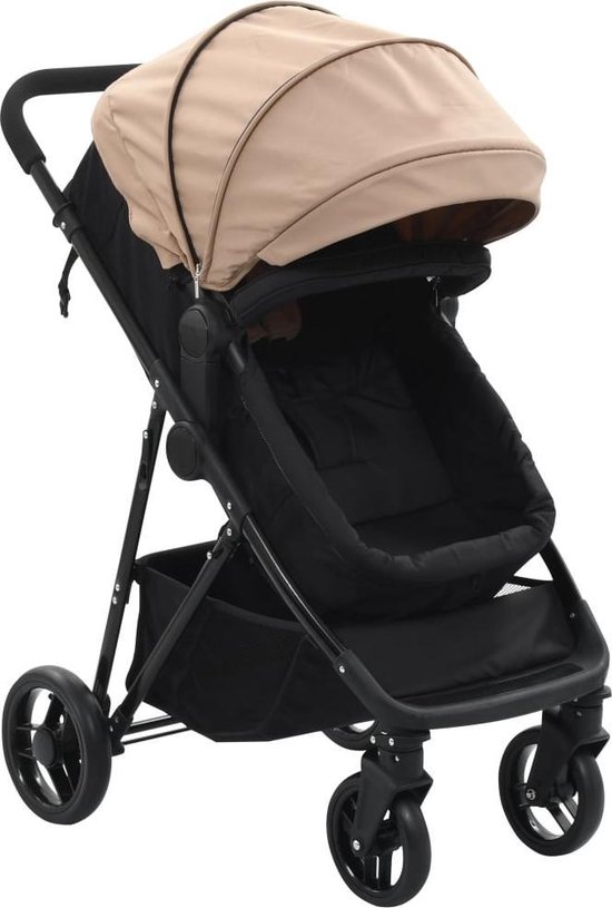 vidaXL Kinderwagen/buggy 2-in-1 staal taupe en zwart