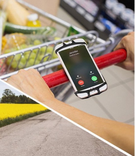 Universele Smart Telefoon houder - Ideaal om te shoppen (winkelwagentje) op de Kinderwagen of op de Fiets te plaatsen