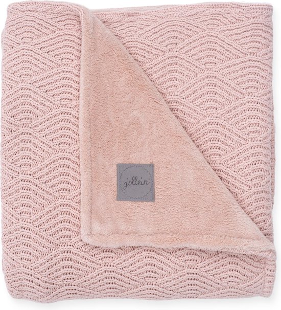 Deken100x150cm River knit pale pink/coral fleece