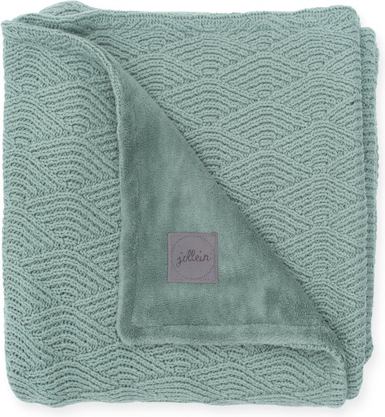 Deken 100x150cm River knit ash green/coral fleece