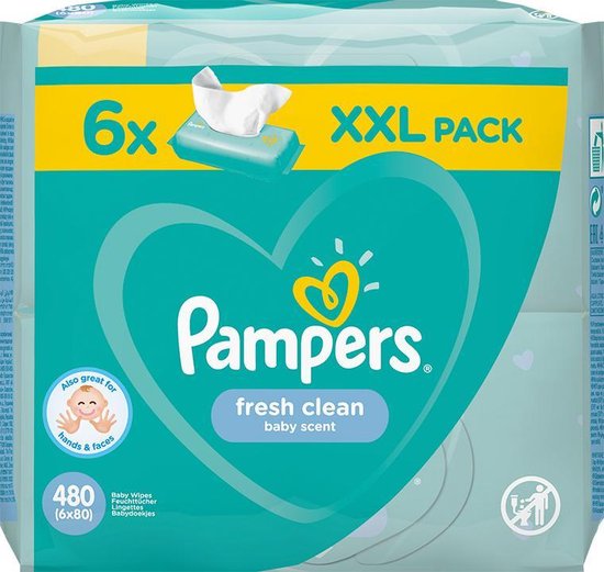 Pampers Fresh Clean billendoekjes XXL - 6 x 80 Stuks (480 stuks)