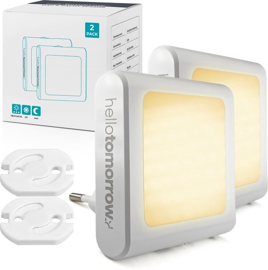 Hello Tomorrow® 2 st. Dimbare Stopcontact Nachtlampjes voor Kinderen & Volwassenen - Babykamer - Warm Wit