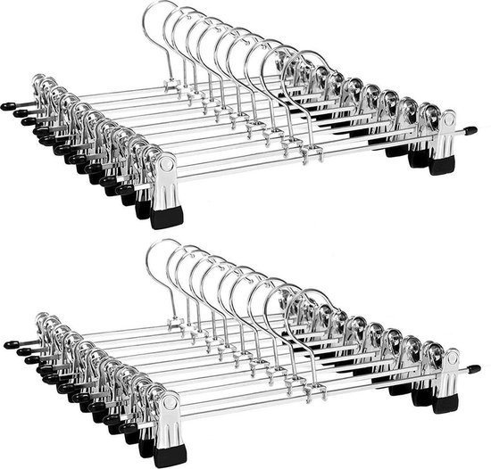 LifeGoods 20x Broekhangers met Verstelbare Antislip Knijpers - Stevige Kleding Hanger met Klemmen - Kleerhanger voor Dames/Heren/Kind/Baby - Broek en Rok Houder - Metaal