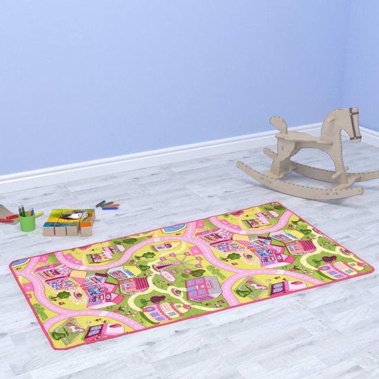 Kleurrijke Speeltapijt Roze Verkeerskleed kinderen 190x200 cm - Speel tapijt kinderen - Verkeerskleed - Kleurrijke Speelkleed