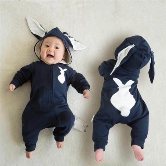 Budino Baby Romper Pyjama Onesie Konijn Dier - Blauw - 9 mnd