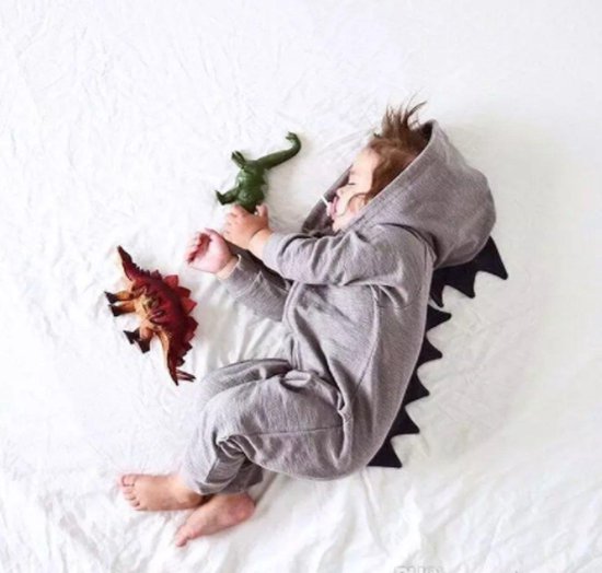 Budino Baby Pyjama Romper Onesie Dinosaurus Dino Draak Dier - Grijs - 6 mnd