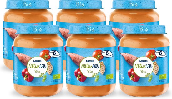 NaturNes Bio Maaltijdpotje Zoete aardappel, Paprika, Tomaat, Kip 8+ mnd - 6 potjes biologische babyvoeding