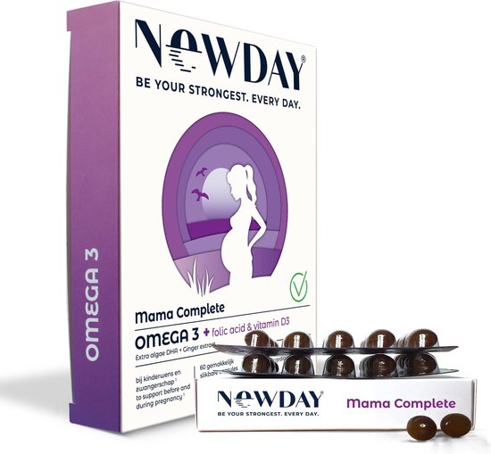 NewDay Mama Complete • Omega-3 • Foliumzuur • Vitamine D • Zwangerschap • Vegetarisch  • Algenolie  • 450 mg omega-3 • DHA