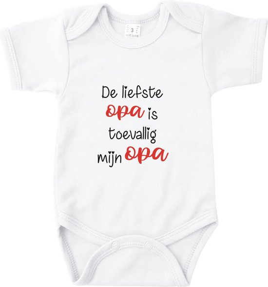 Baby Rompertje De liefste opa is toevallig mijn opa - Wit - Maat 62/68 - Romper Opa - Kraamcadeau - Babygeschenk - Romper - Voor Opa - Valentijn - Vaderdag