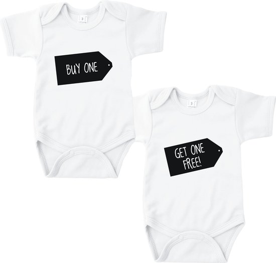 Tweeling cadeau - Babyrompertje Buy one. Get one free! - Maat 50/56 - Wit - Set van 2 rompertjes