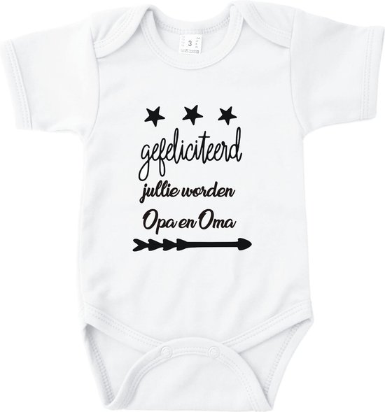Rompertjes baby met tekst - Gefeliciteerd, jullie worden Opa en Oma - Zwangerschapsaankondiging - Wit - Maat 50/56 - Kraam cadeau - Babygeschenk - Romper - Voor Opa & Oma