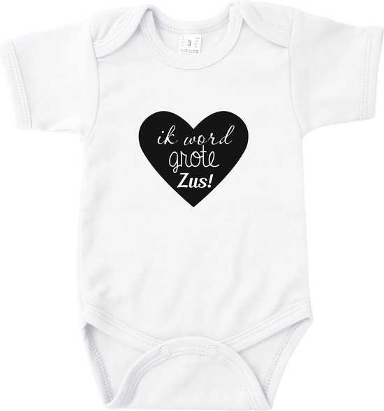 Baby rompertjes Ik word grote zus Hartje - Wit - Maat 74/80 - Zwangerschapsaankondiging - Zwanger - Zwangerschap - Kado baby - Babygeschenk - Romper